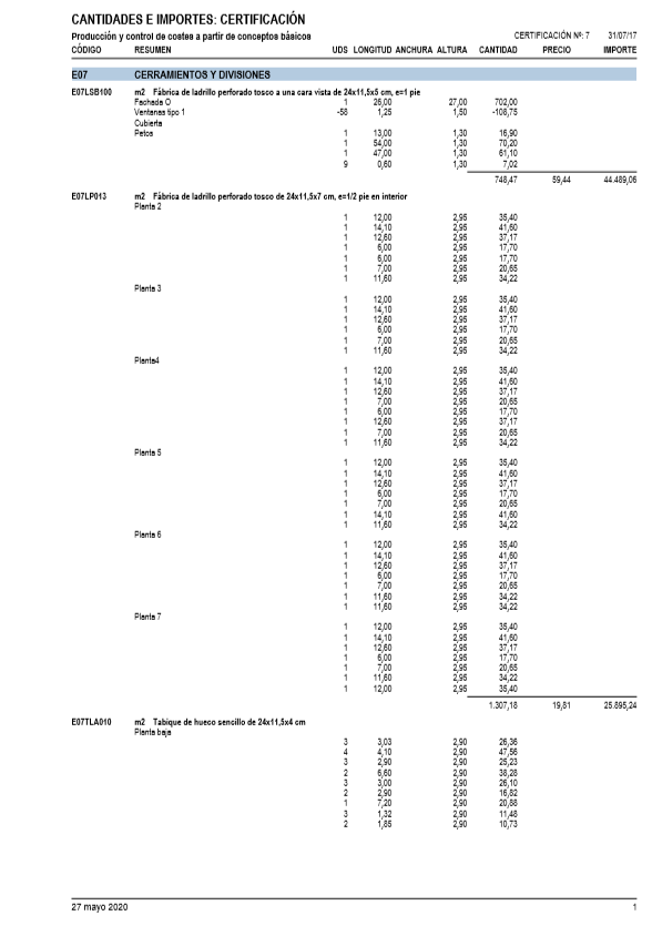 Cantidades e importes de una certificación